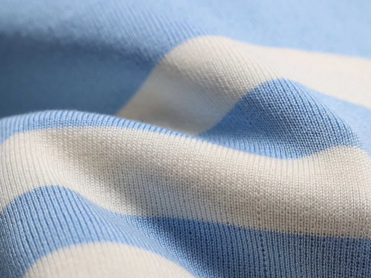 Striped Polo Collar Knit Sweater And Pant Set - Blue - 2
