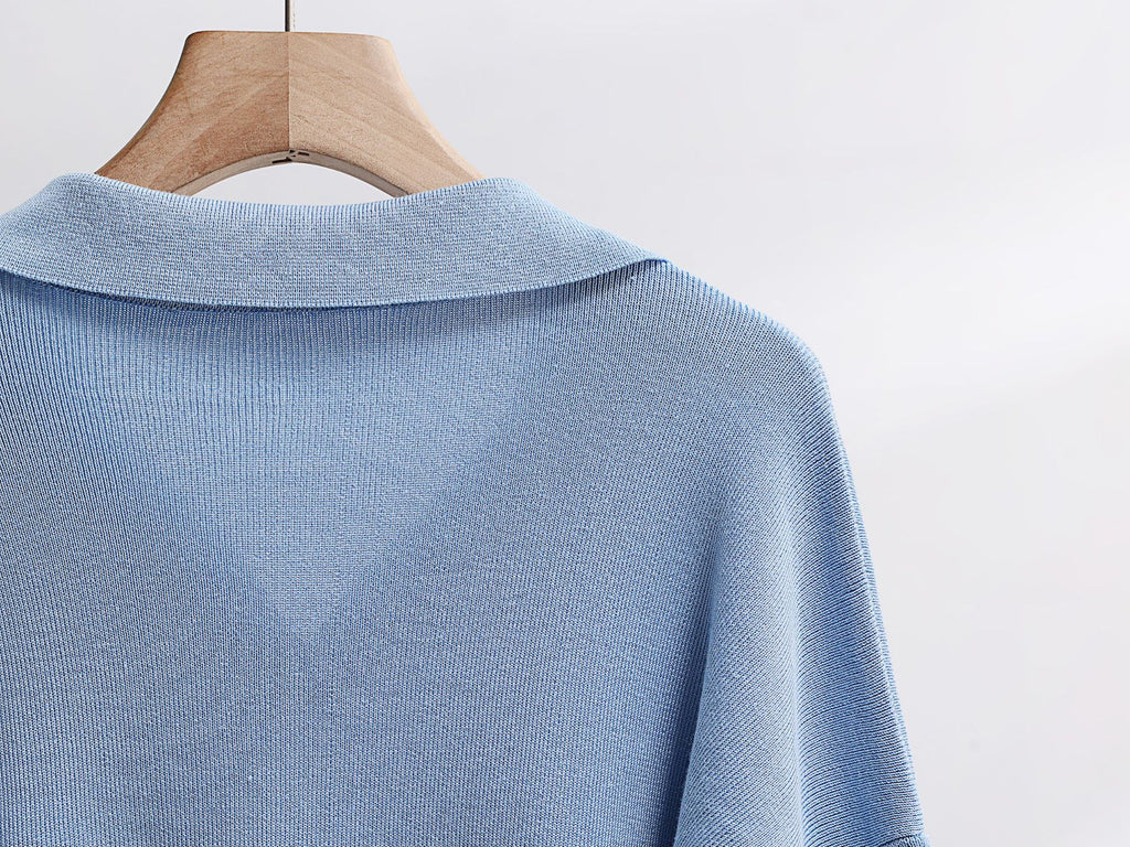 Striped Polo Collar Knit Sweater And Pant Set - Blue - 3