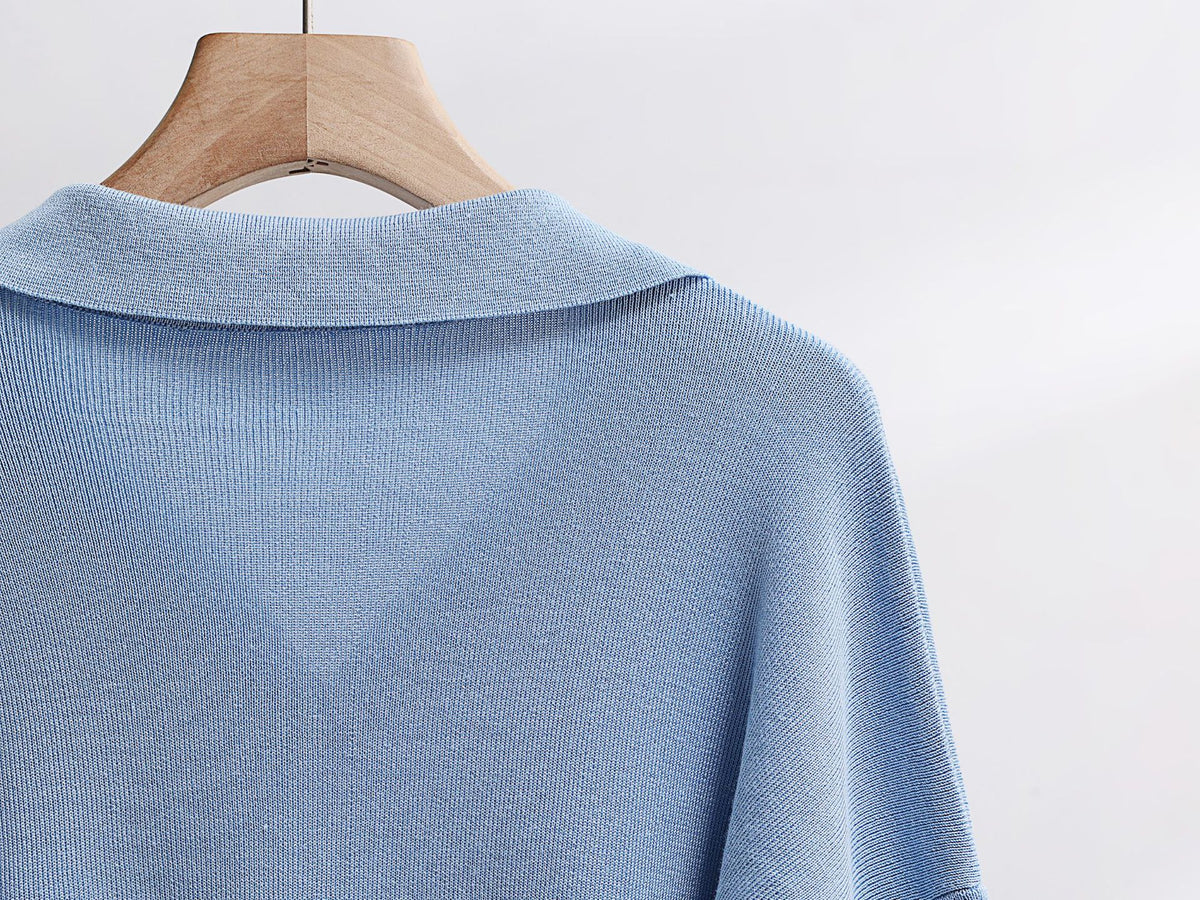 Striped Polo Collar Knit Sweater And Pant Set - Blue - 3