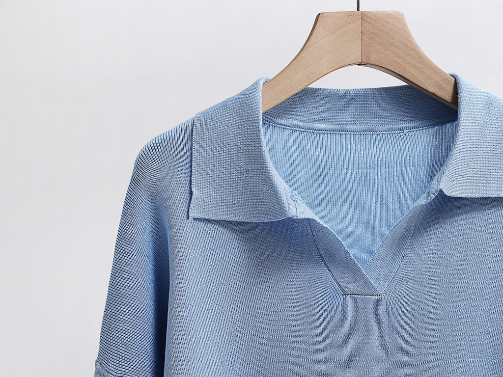 Striped Polo Collar Knit Sweater And Pant Set - Blue - 5