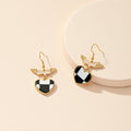 Winged Heart Checkerboard Dangle Earrings - Black