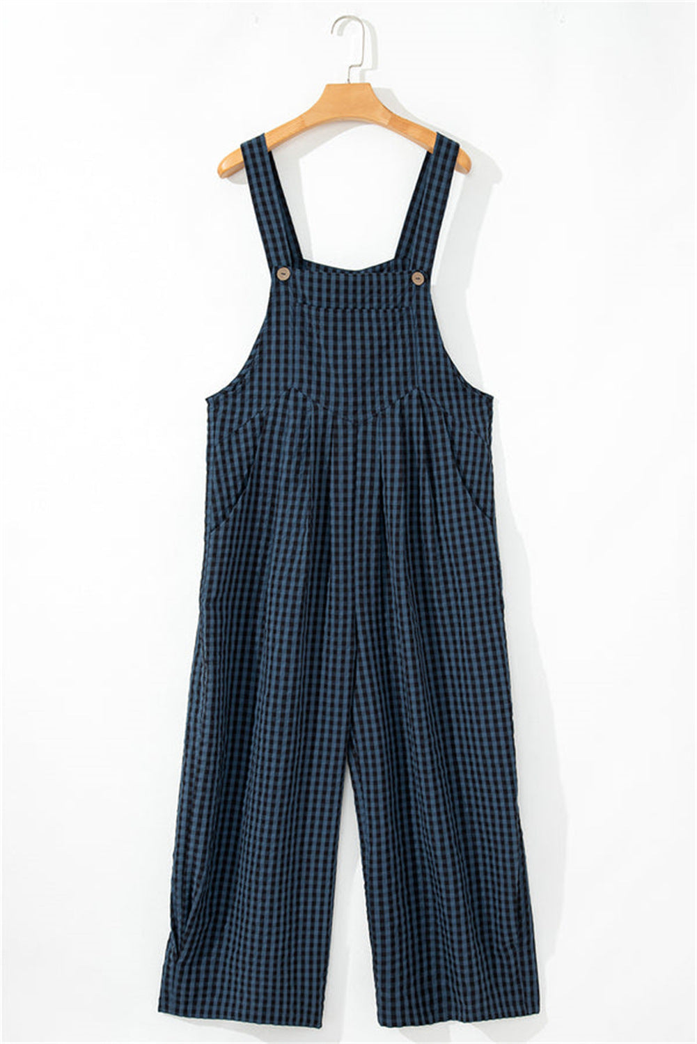 Checked Wide Leg Bib Overall Jumpsuit - NavyBlue - 1