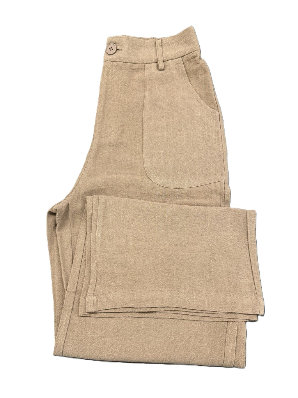 Relaxed Wide Leg Linen Blend Pocket Pants - Khaki