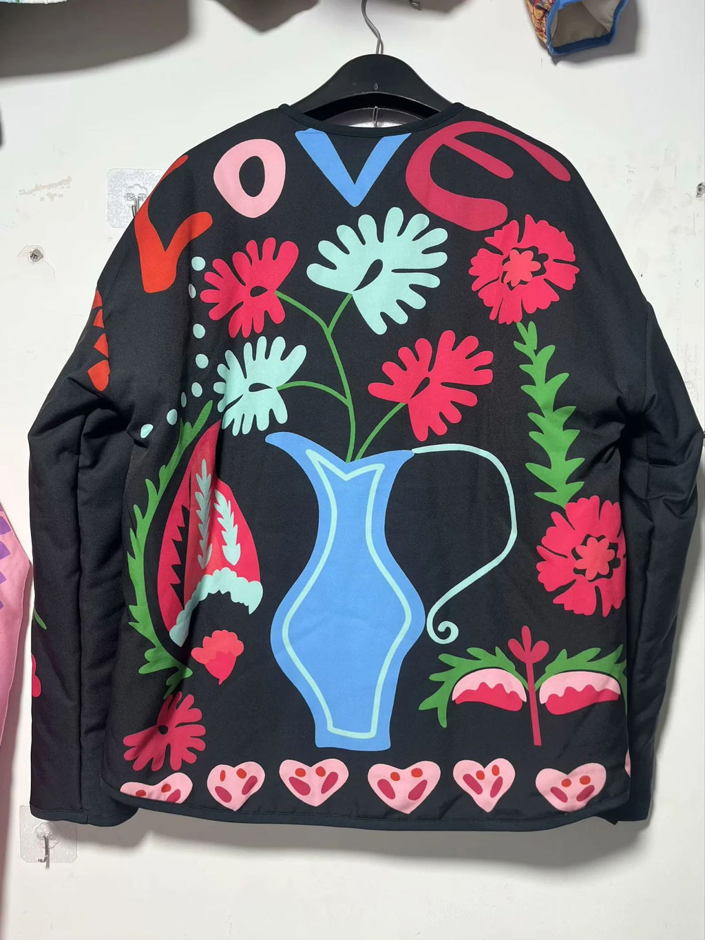 Folk Floral Print Quilted Button Jacket - Red - 2