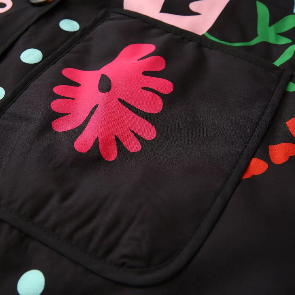 Folk Floral Print Quilted Button Jacket - Red - 8