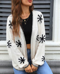 Star Motif Blanket Stitch Open Cardigan - White