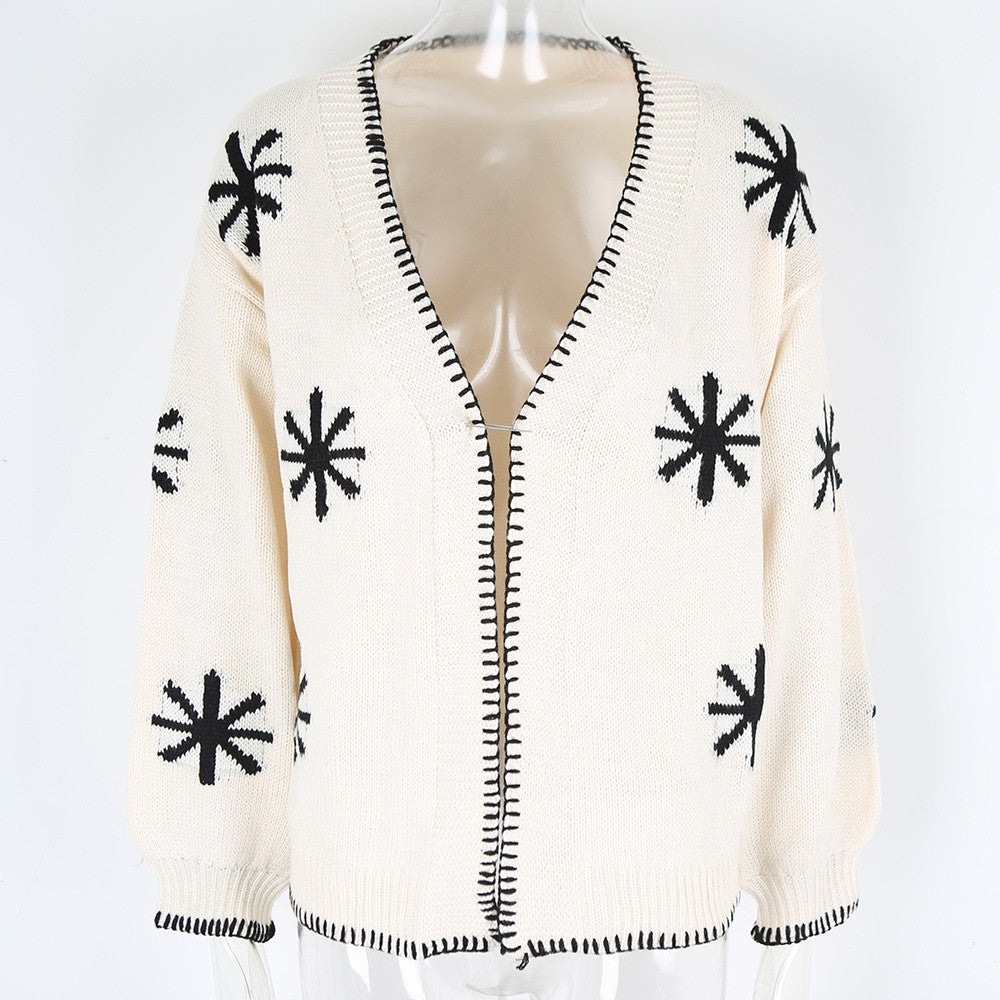 Star Motif Blanket Stitch Open Cardigan - White - 1