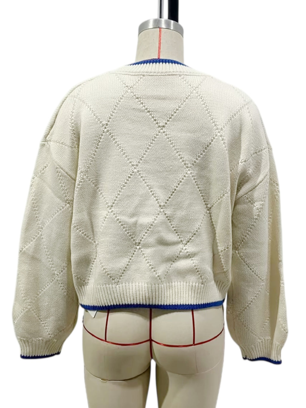 Fish Motif Knit Sweater with Contrast Trim - OffWhite - 3