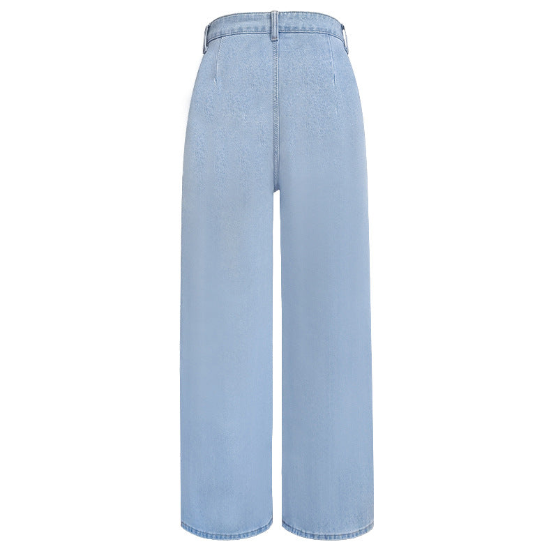 Vintage Wash Wide Leg High Rise Jeans - Blue - 1
