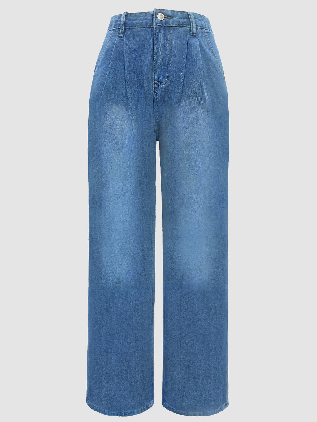 Vintage Wash Wide Leg High Rise Jeans - DarkBlue - 1
