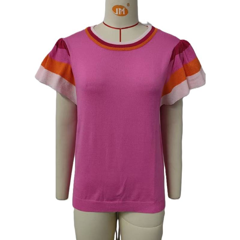 Striped Petal Sleeve Knit Top - Rose