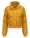 Quilted Cropped Bomber Puffer Jacket - Yellow