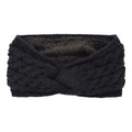 Twist Cable Knit Fleece Lined Ear Warmer Headband - Black
