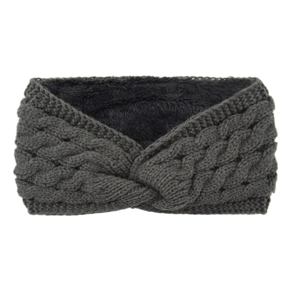 Twist Cable Knit Fleece Lined Ear Warmer Headband - Charcoal