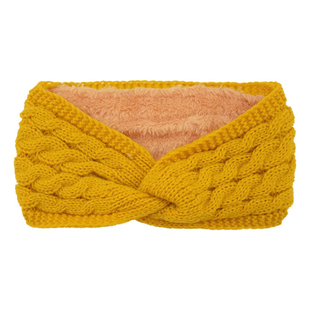 Twist Cable Knit Fleece Lined Ear Warmer Headband - Mustard