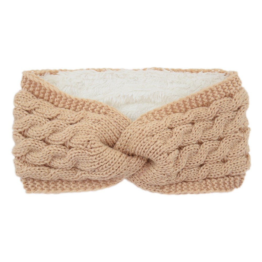 Twist Cable Knit Fleece Lined Ear Warmer Headband - Peach