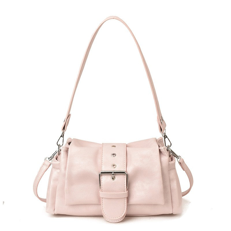 Oversized Buckle Faux Leather Shoulder Bag - Pink