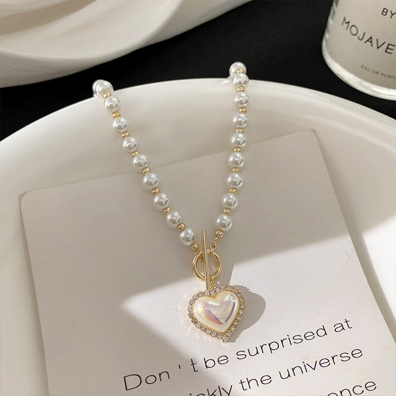 Double Layered Pearl Pendant Chain Necklace - Color_03