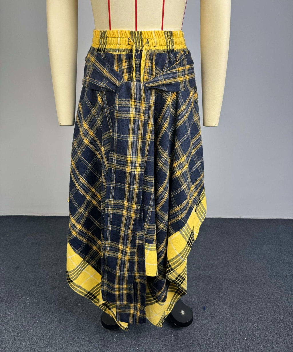 Plaid Midi Skirt With Shirt Tie Waist - NavyBlue - 3