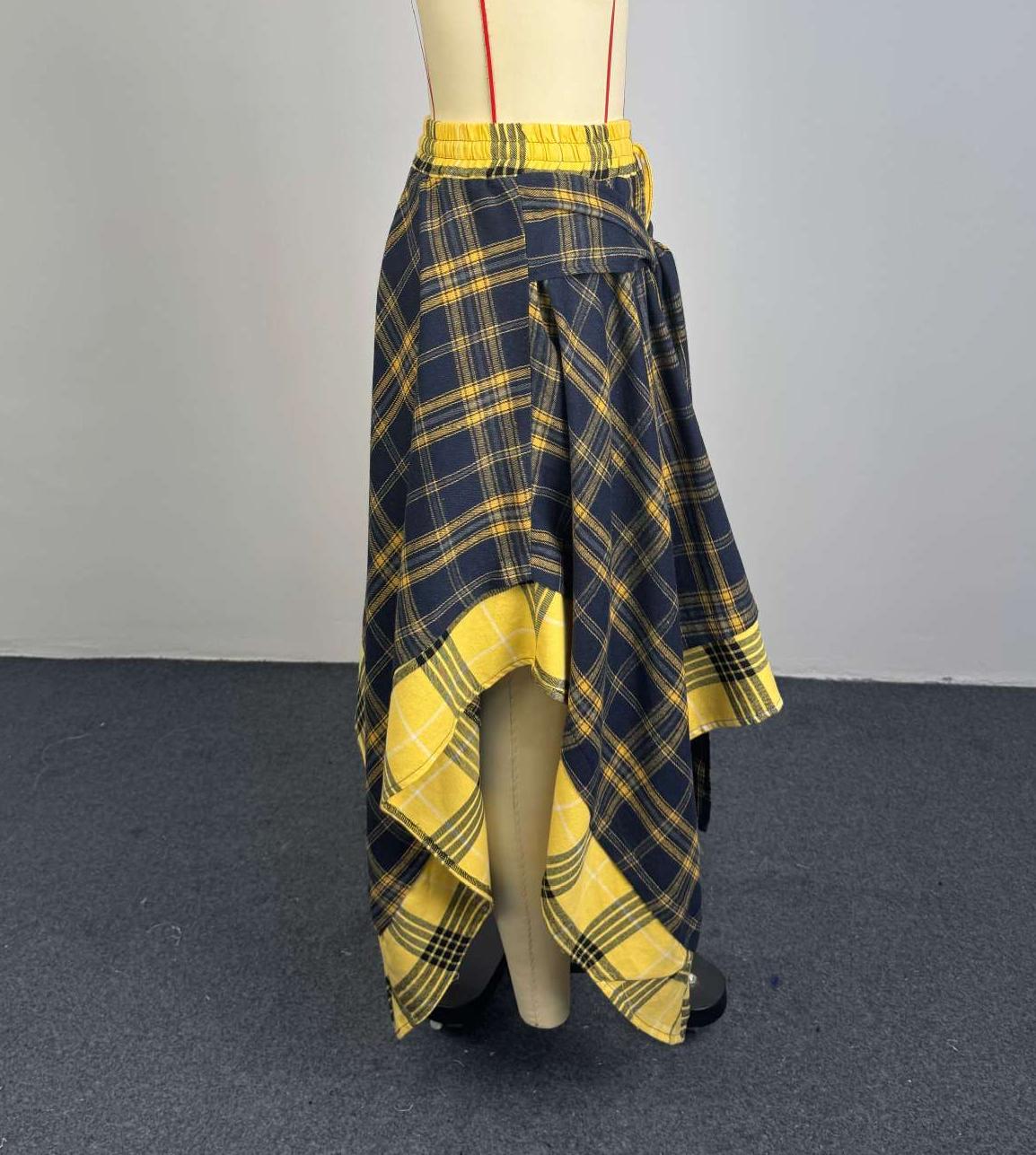 Plaid Midi Skirt With Shirt Tie Waist - NavyBlue - 6