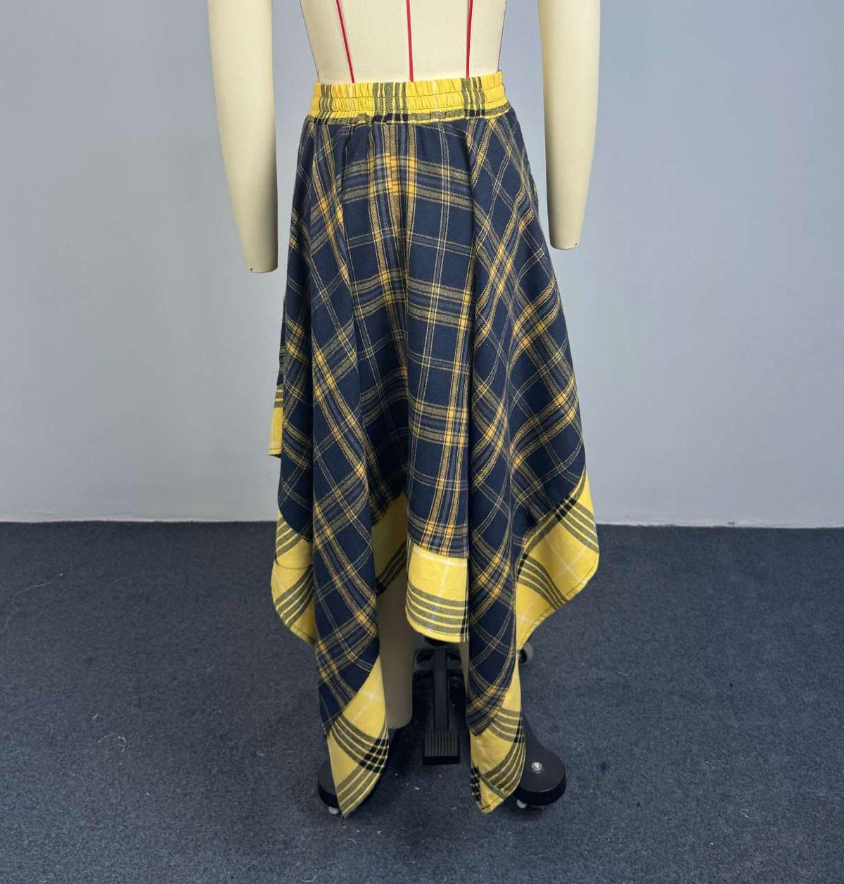 Plaid Midi Skirt With Shirt Tie Waist - NavyBlue - 7