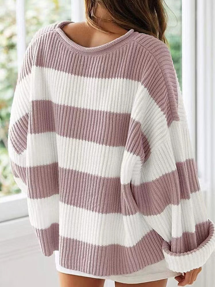 Wide Stripe Oversized Crew Neck Sweater - view 1