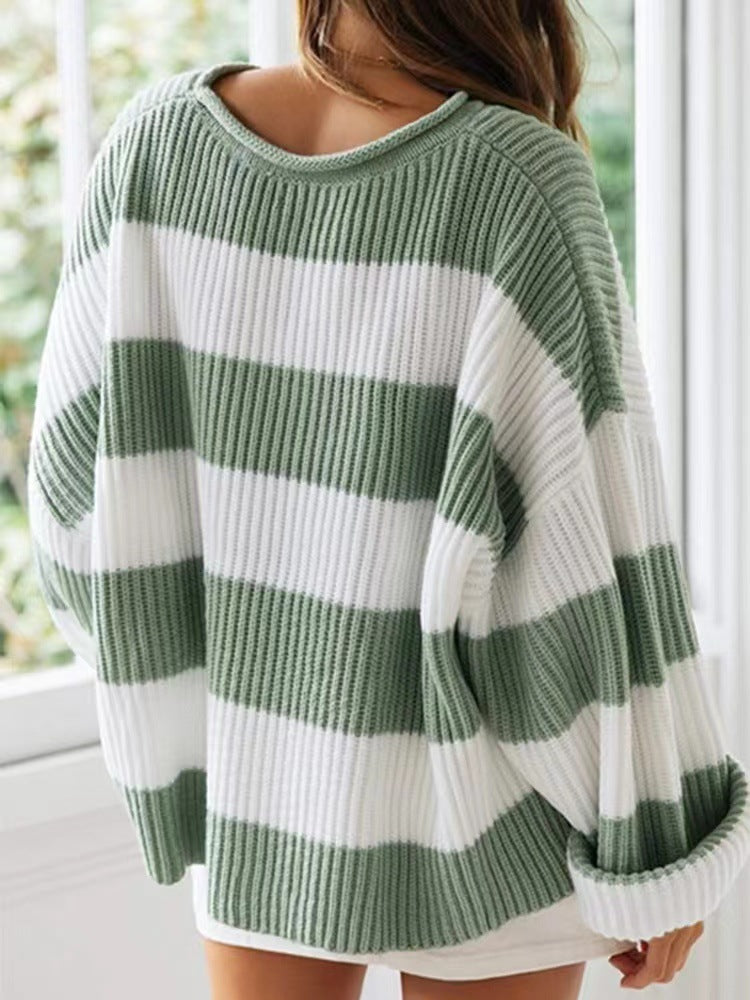 Wide Stripe Oversized Crew Neck Sweater - view 2