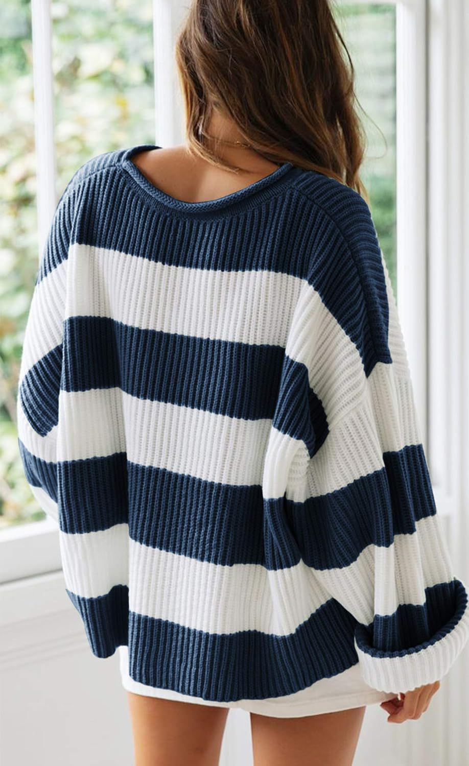 Wide Stripe Oversized Crew Neck Sweater - view 5
