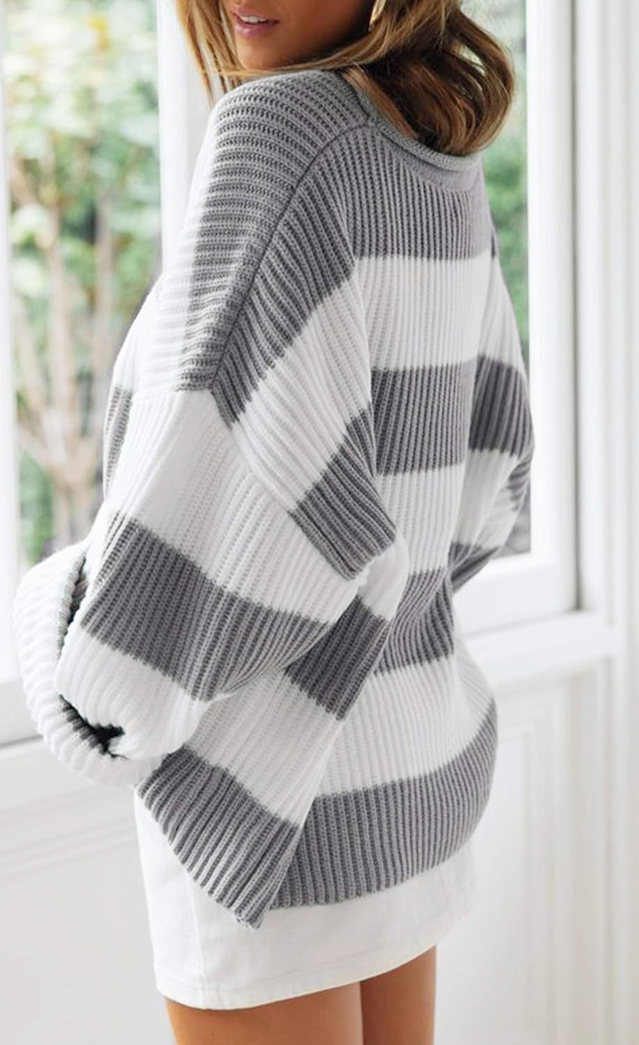 Wide Stripe Oversized Crew Neck Sweater - view 6