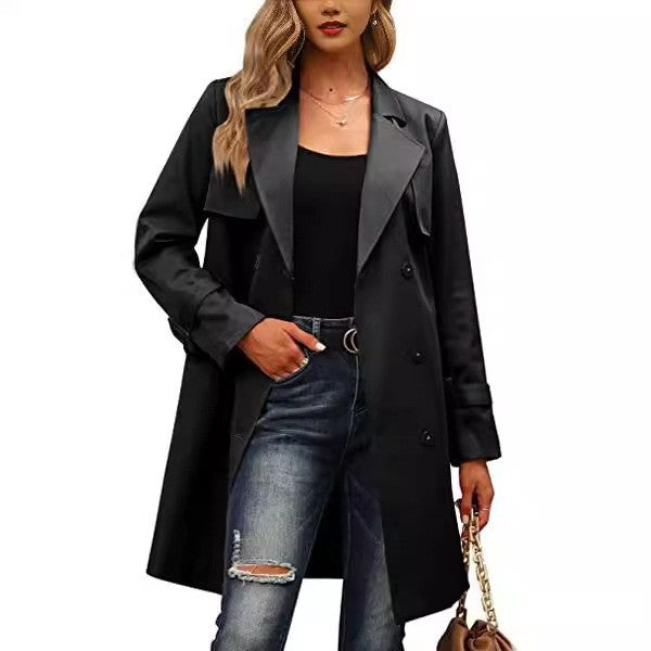 Belted Double Breasted Knee Length Trench Coat
