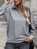 Textured Collared Drop Shoulder Pullover Sweatshirt - Grey
