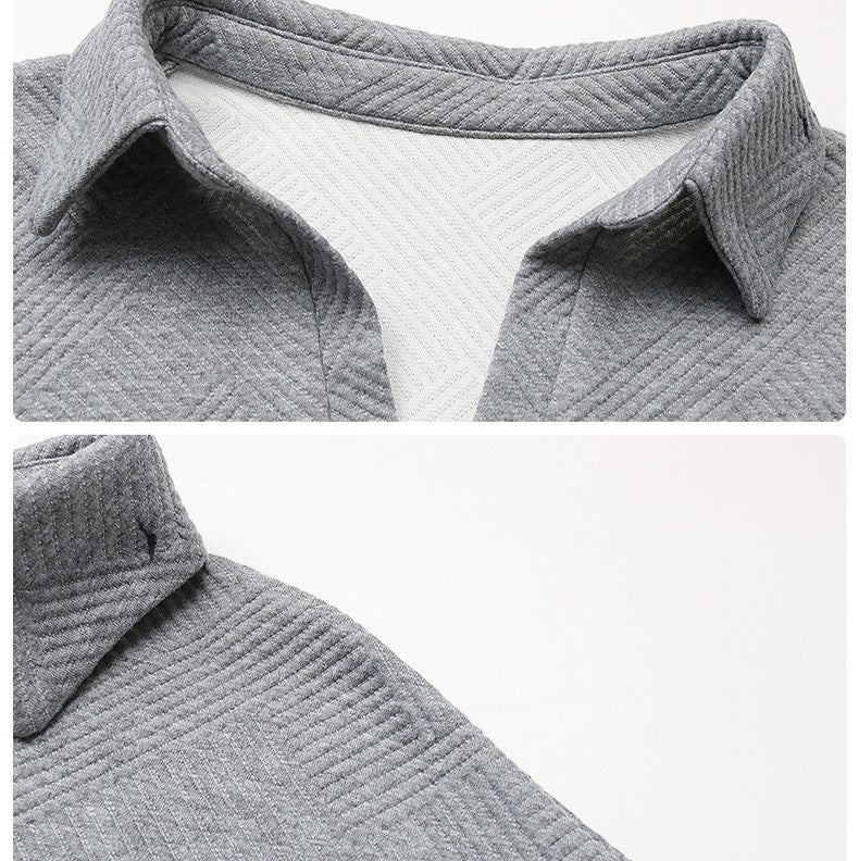 Textured Collared Drop Shoulder Pullover Sweatshirt - Grey - 2