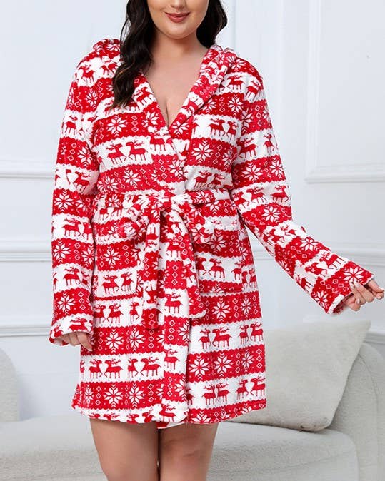 Hooded Fleece Robe With Fair Isle Print