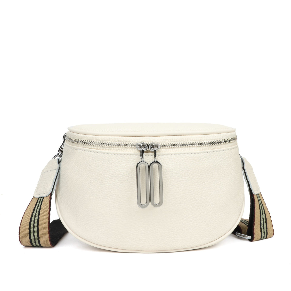Genuine Leather Half Moon Crossbody Bag - Cream