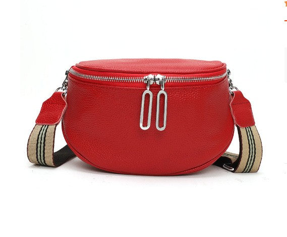 Genuine Leather Half Moon Crossbody Bag - Red