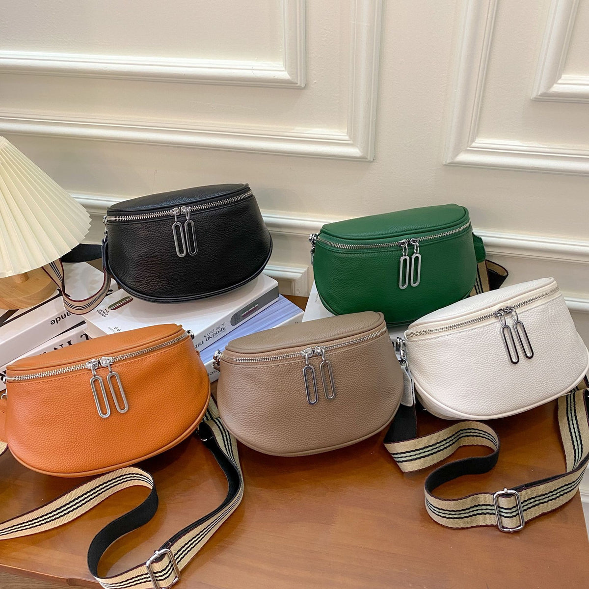 Genuine Leather Half Moon Crossbody Bag