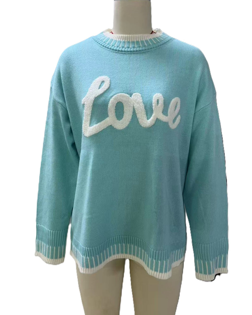 Love Script Chenille Knit Pullover - Blue