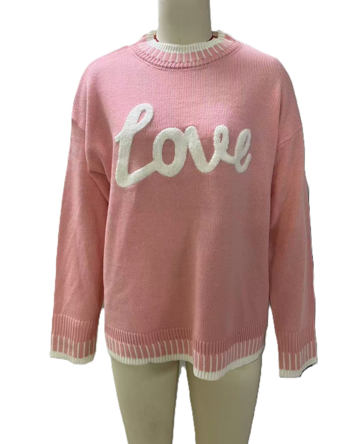 Love Script Chenille Knit Pullover - Pink