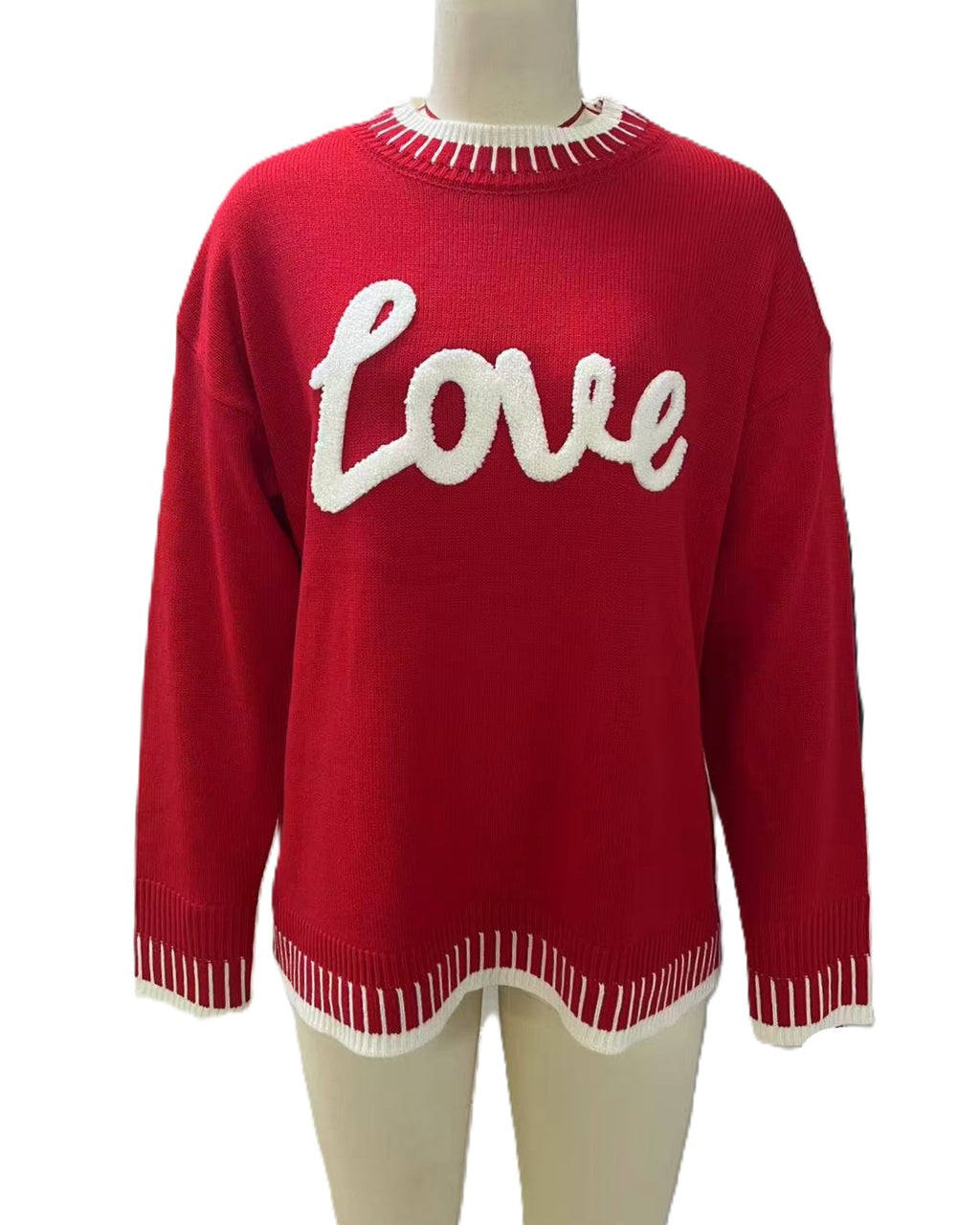 Love Script Chenille Knit Pullover - Red