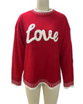 Love Script Chenille Knit Pullover - Red