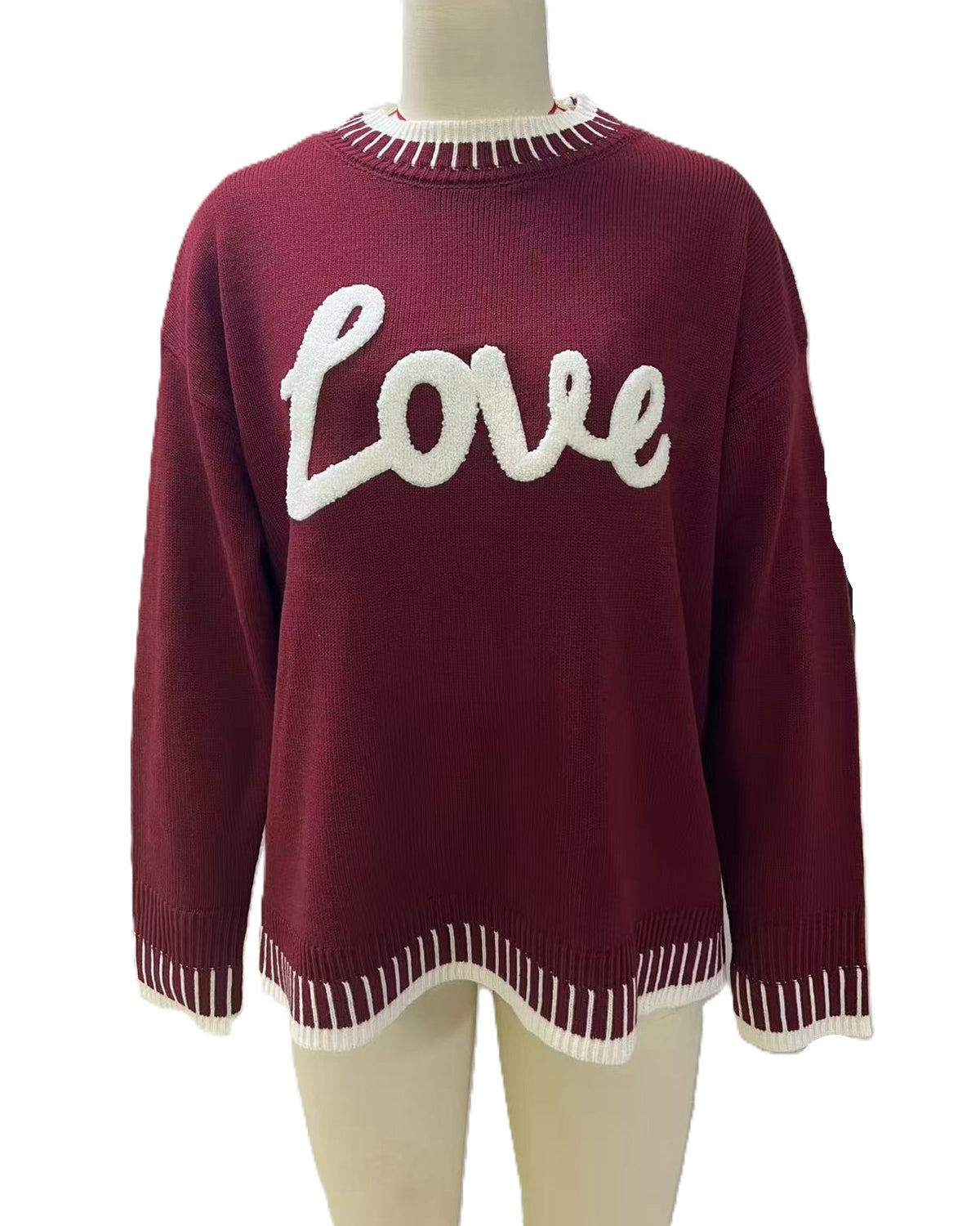 Love Script Chenille Knit Pullover - WineRed - 1