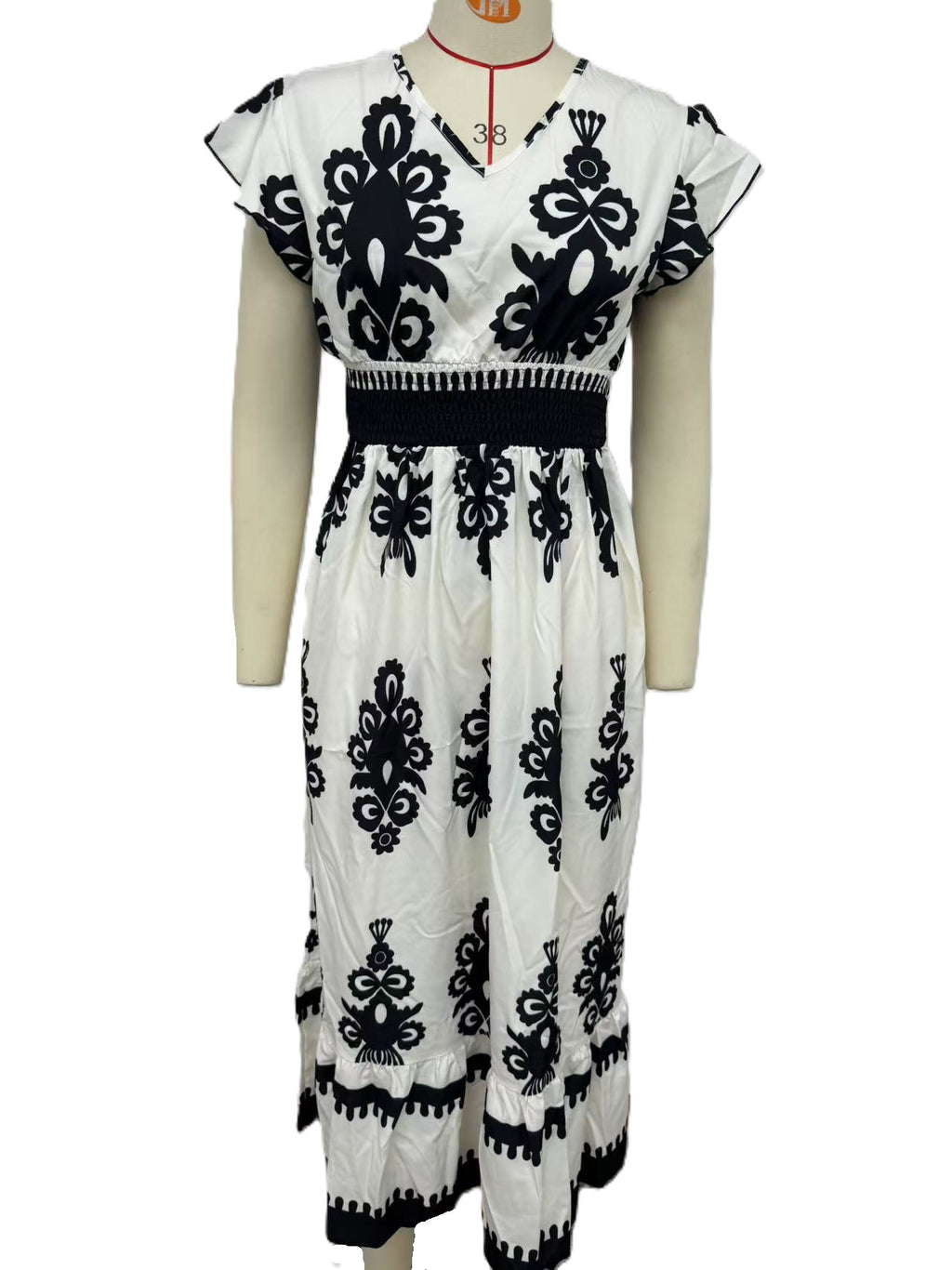 Boho Scroll Print Flutter Sleeve Maxi Dress - Apricot - 1