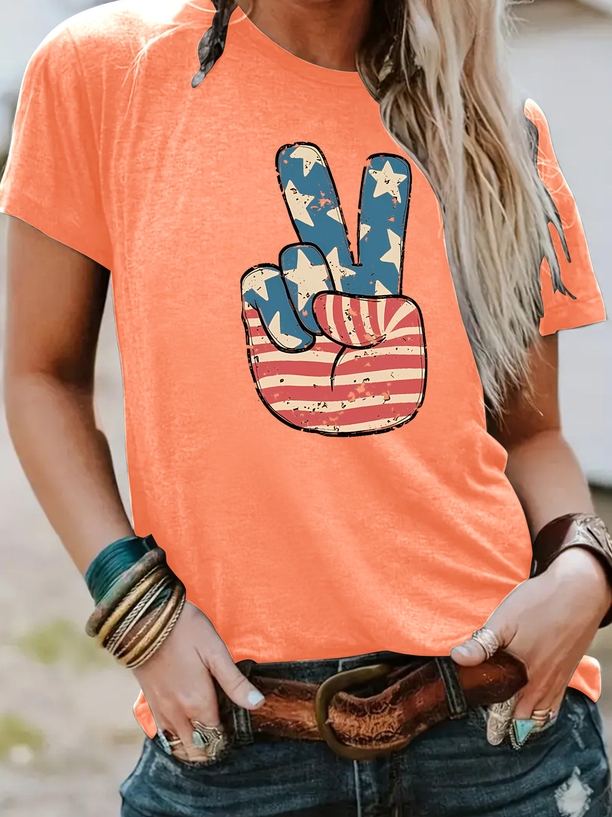 Americana Peace Sign Graphic Tee - Orange