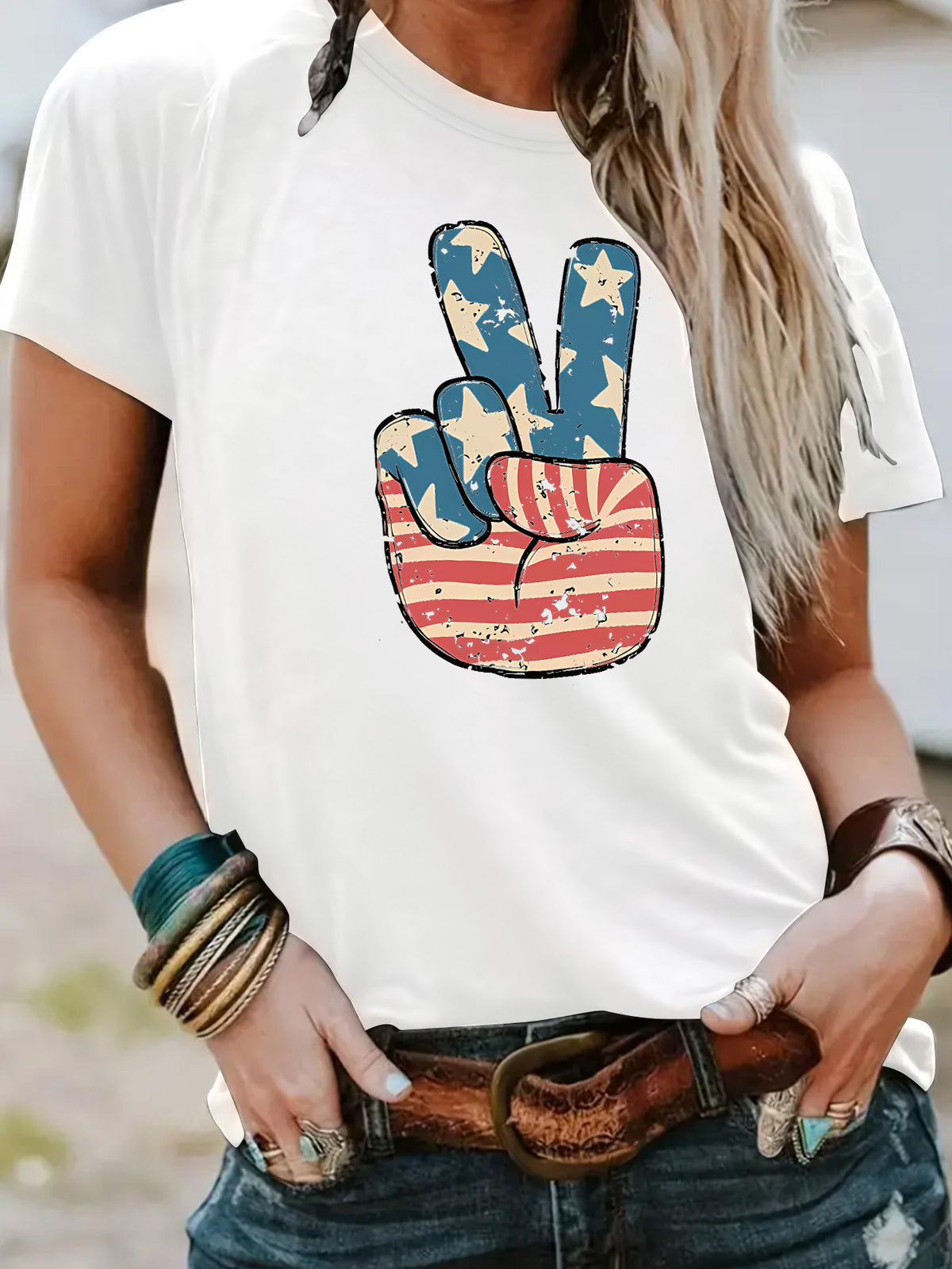 Americana Peace Sign Graphic Tee - White