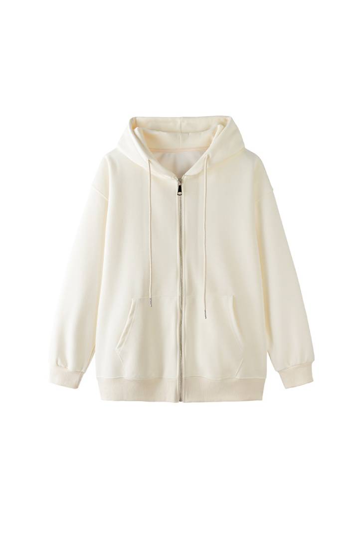 Cream Brushed Fleece Zip Front Hoodie - Regular