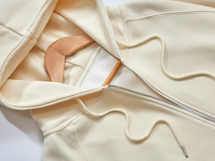 Cream Brushed Fleece Zip Front Hoodie - Regular - 2