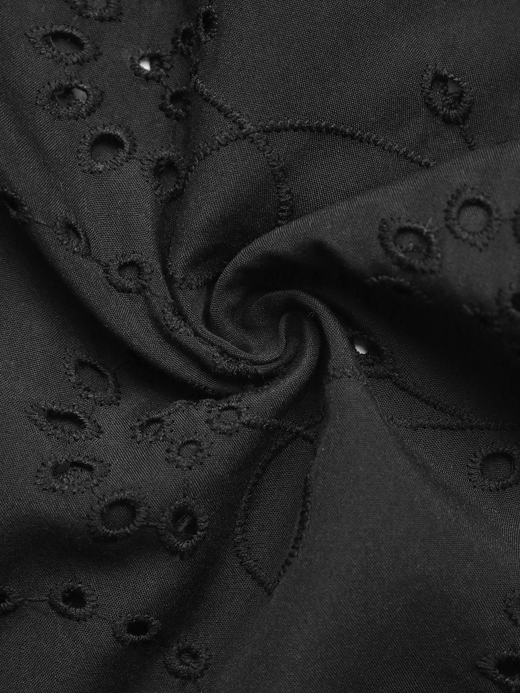 Eyelet Lace Sleeve Button Down Shirt - Black - 4
