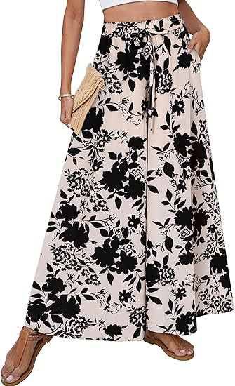 Floral High Waist Wide Leg Palazzo Pants - Beige