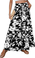 Floral High Waist Wide Leg Palazzo Pants - Black