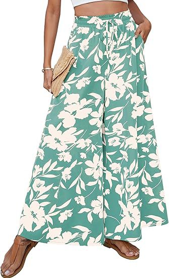 Floral High Waist Wide Leg Palazzo Pants - Green